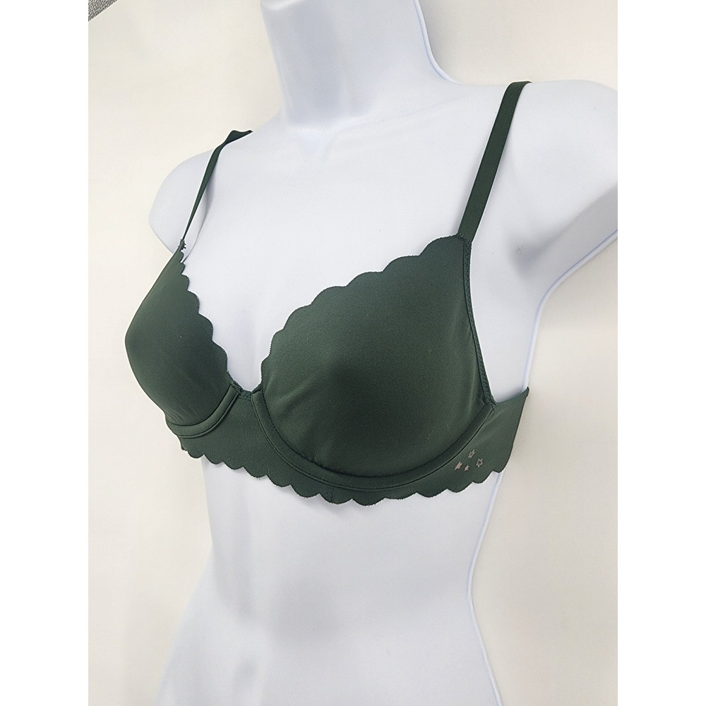 Aerie Real Me Full Coverage Scalloped Underwire Bra 32B Dark Green Forest